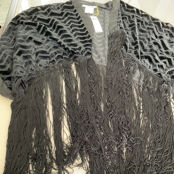 BCBG Accessories - BCBG Black Velvet Fringe Wrap - NWT